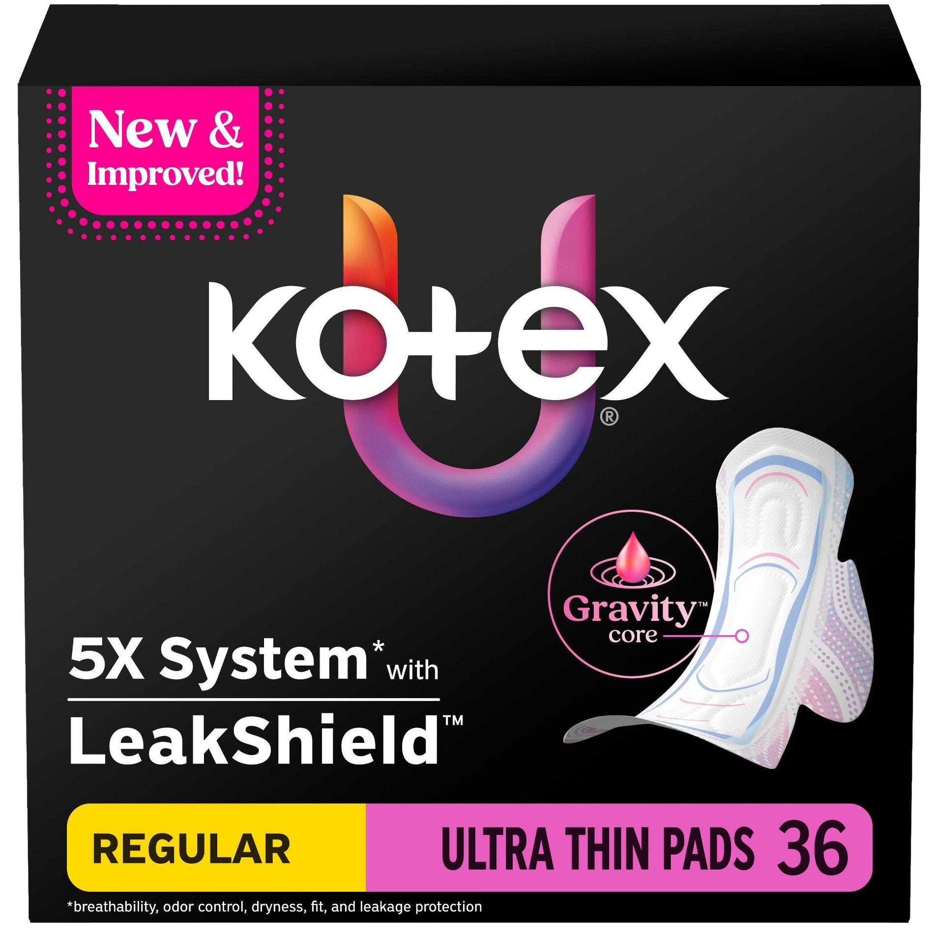 Kotex Core Ultra-Thin Regular Absorbency Pads with Wings - 36ct