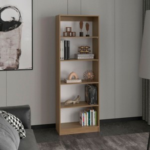TOAOTBNBO 5-Tier Spacious Bookcase with Storage Cabinet, Compact Wood Bookshelves for Small Apartment Beige Narrow Book Shelf - 1 of 4