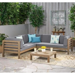 Sapphtopaz Patio Furniture Set Wood L-Shaped Loveseat Outdoor Chairs with Cushions and Coffee Table Sofa Set for Garden, Backyard - 1 of 4
