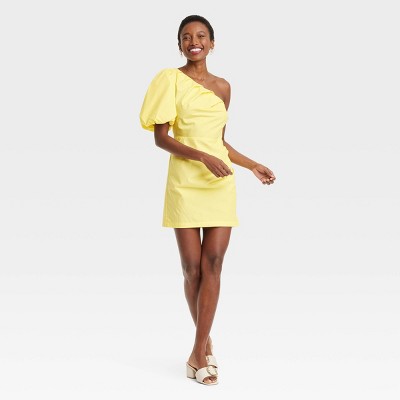 Women's One Shoulder Mini A-line Dress - A New Day™ Yellow 12 : Target