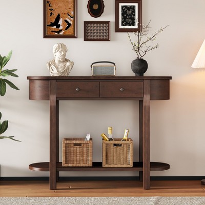 NicBex Elegant Corner-Curved Console Table for Entryway,Sofa Table with 2 Drawers & Bottom Shelf,Foyer Tables for Hallway,Study,Living Room
