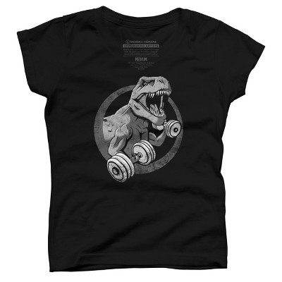 Girl's Design By Humans T-Rex Can Lift Dumbells By Snazzygaz T-Shirt