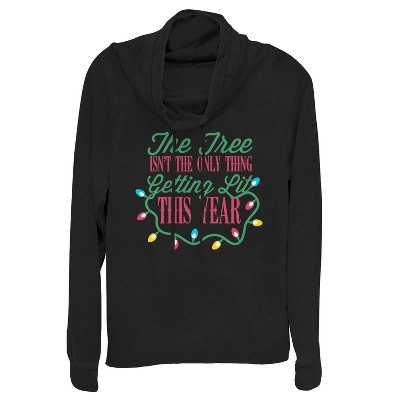 Juniors Womens Lost Gods Christmas Tree Lit This Year Cowl Neck Sweatshirt