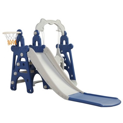 Infurnic Baby Activity Gyms 3-in-1 Slide Set, Indoor, Outdoor Swing, Slide and Basketball, For 6 Months to 8 Years, Multicolored, 40.55"*12.2"*20.08"