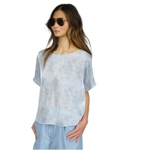 Michael Kors Womens Petal Print Basic T-Shirt, Blue, PL - 1 of 3