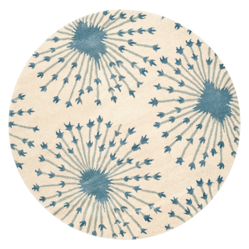 5' Floral Round Area Rug Beige/Blue - Safavieh