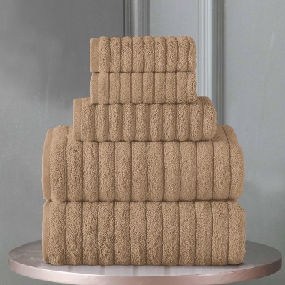 BAGOKIE 100% Turkish Cotton Corduroy Ribbed Bath Towels 6-Piece Set