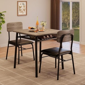 3-Piece Dining Set for 2 with Square Table, Storage Rack, Metal Frame, and Upholstered Chairs, Perfect for Small Spaces, Apartments, and Kitchens. - 1 of 4