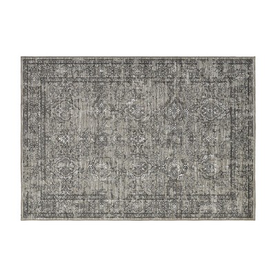 Faux Wool Vintage Distressed Floral Printed Area Rug with Floral  Vintage Design  Ultra Thin Low Pile Machine Washable Non Slip Stain Resistant Non