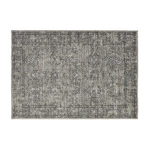 Faux Wool Vintage Distressed Floral Printed Area Rug with Floral  Vintage Design  Ultra Thin Low Pile Machine Washable Non Slip Stain Resistant Non - 1 of 4