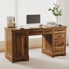 GOCAPTAIN 58 in Farmhouse Home Office Executive Desk, Wooden Writing Desk with 5 Drawers & Cabinet, Rustic Computer Table for Living Room Study - 2 of 4