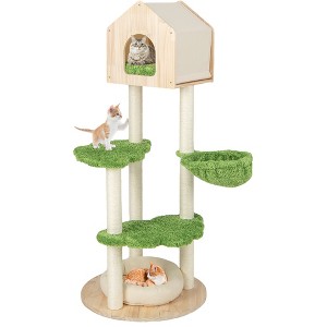 Tangkula Wooden Cat Tree 55" Tall Cat Climbing Stand w/ Sisal Scratching Posts Green - 1 of 4