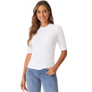 Allegra K Women's Crew Neck Ruched Solid Half Sleeve Basic Casual Top - 1 of 4
