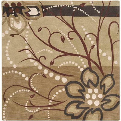 Mark & Day Gibbons 4'x4' Square Tufted Indoor Area Rugs Camel: Modern Wool Floral, Stain-Resistant, Handwoven