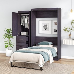 Platform Bedframe Can Be Folded Into a Cabinet,with Wardrobe and Storage Drawers, Modern Full Size Murphy Bed, Space Saving, for Guest Room Gray - 1 of 4