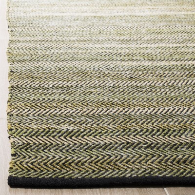 Green and Gray Striped Wool Cotton 4' x 6' Rug