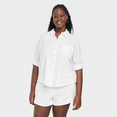 women's loose fit button up shirt