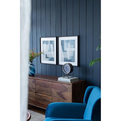 Set of 2 Blue Geometric Abstract Canvas Prints with Black Frames