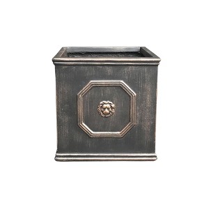 Rosemead Home & Garden, Inc. 13" Wide Kante Lightweight Classic Square English Style Lion Head Concrete Outdoor Planter Pot Oil Rubbed Bronze - 1 of 4