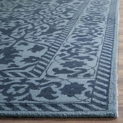 Handmade Blue and Dark Blue Wool Tufted 4' x 6' Area Rug