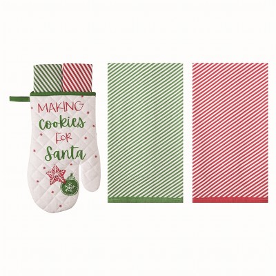 Transpac Cotton Multicolor Christmas Oven Mitt and Towels Gift Set of 3