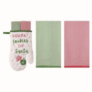 Transpac Fabric Oven Mitt and Towels Gift Set 3 Cotton Kitchen Textiles Multicolored Machine Washable Holiday Decor - 1 of 1