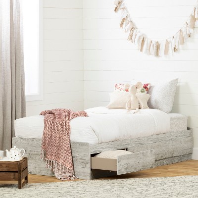 HomeStock Aviron Mates Platform Storage Bed with 3 Drawers, Twin,Seaside Pine