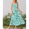 Womens Summer Dress V Neck Elastic Waist Sleeveless Floral Elegant Casual Maxi Dress - 4 of 4