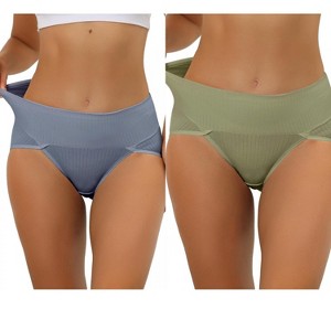 Allegra K Women's Hi-Cut Ribbed High Waist Tummy Control Available in Plus Size Briefs 2 Packs - 1 of 4