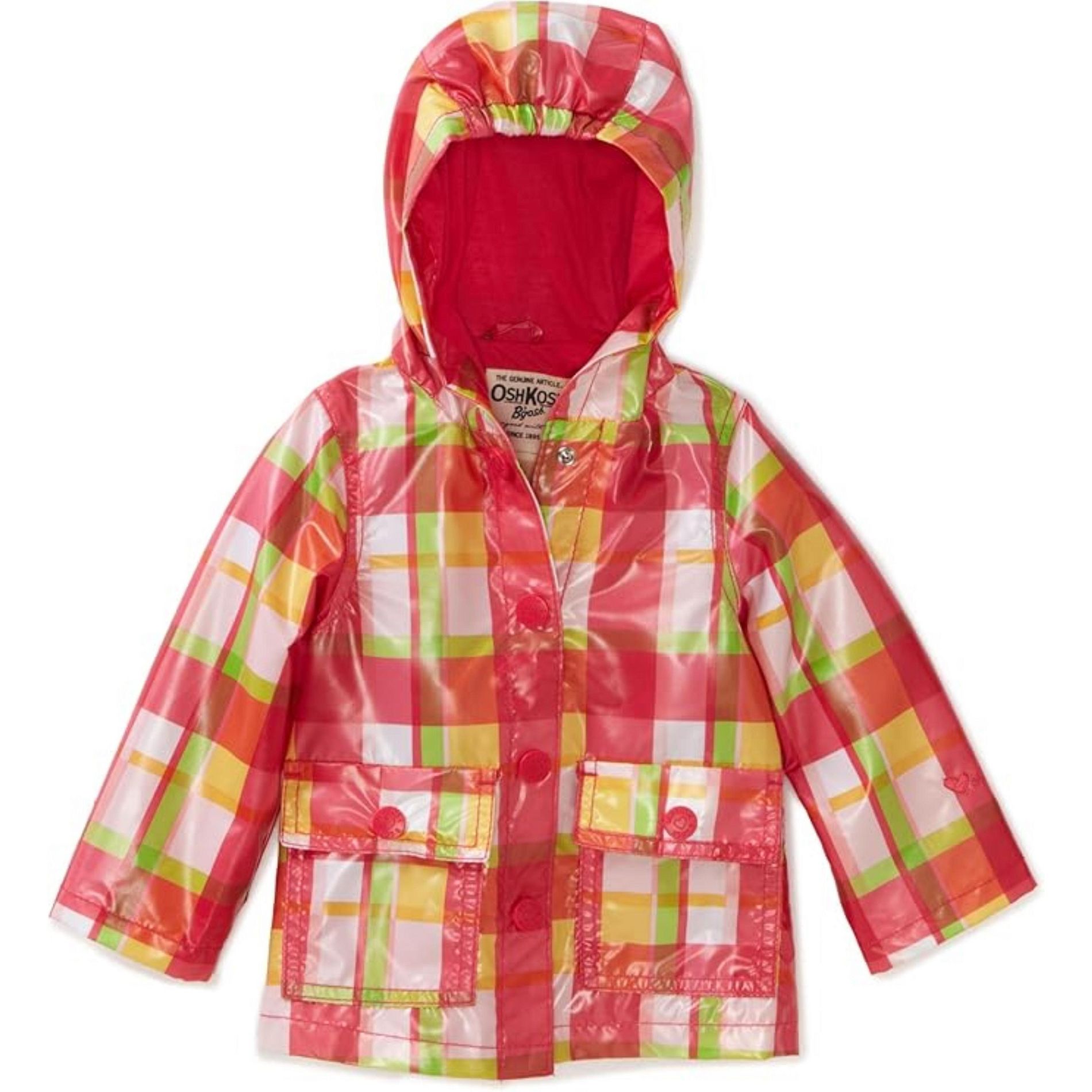 OshKosh B'Gosh Little Girl's Lightweight Rainslicker Coat, Pink Plaid, 4