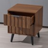 Bekrvio Mid Century Modern Fluted Nightstand with Solid Wood Legs,19.7" Walnut Side Table with Drawers & Open Storage for Bedroom,Living Room - 3 of 4