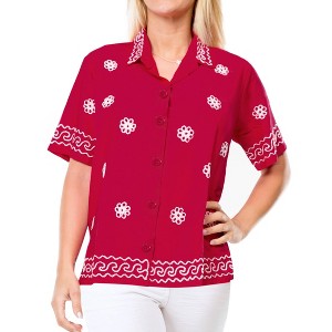 LA LEELA Women's Casual Hawaiian Blouse Shirt Solid Blouses Short Sleeve Dress Tops Tee Button Down Shirts for Women - 1 of 3