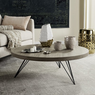 Alpine Light Brown 35" Round Wood and Metal Coffee Table