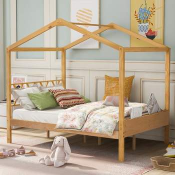 Full Size Wood House Bed Frame with Storage Space-ModernLuxe