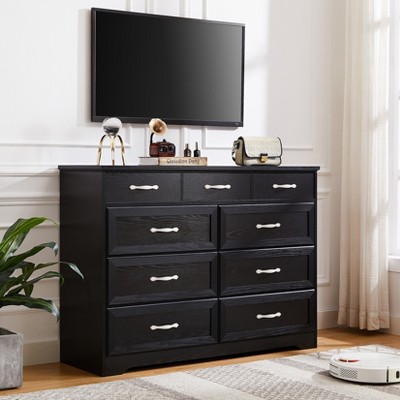 VYNXARIA Bedroom dresser, 9 drawer long dresser with antique handles, wood chest of drawers for kids room, living room, entry and hallway