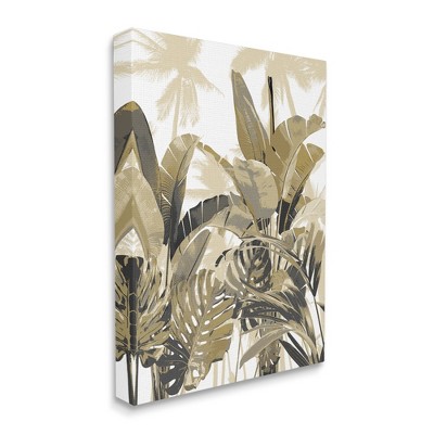 Tropical Layered Summer Palms Beige and Green Canvas Wall Art