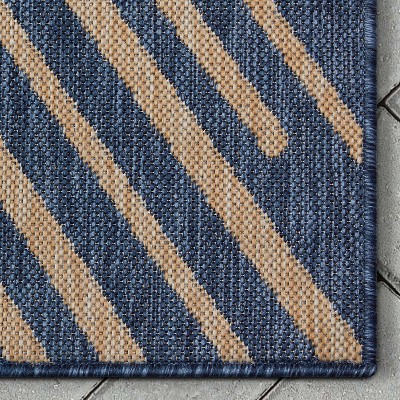 Reversible Blue Stripe Synthetic 8' x 10' Easy-Care Area Rug