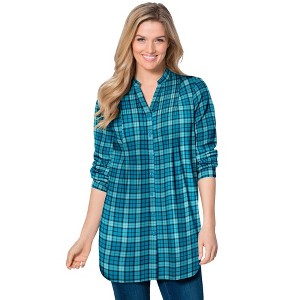 Woman Within Plus Size Pintucked Flannel Shirt - 1 of 4