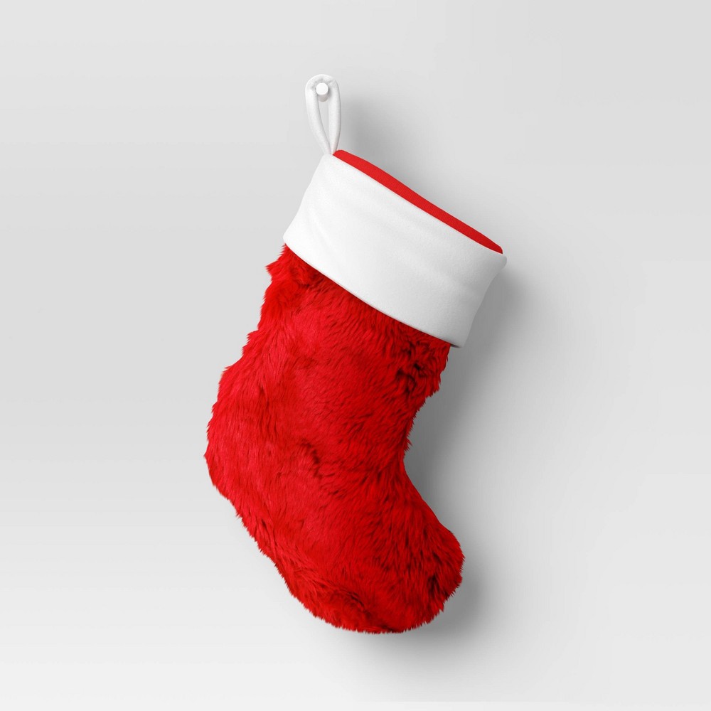 20" Faux Fur Christmas Stocking with Velvet Cuff Red/White - Wondershop™