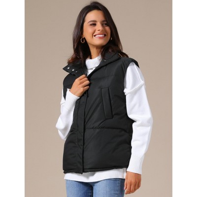 INSPIRE CHIC Women's Stand Collar Sleeveless Winter Lightweight Warm Padded Puffer Vest Black X-Large — фото 2
