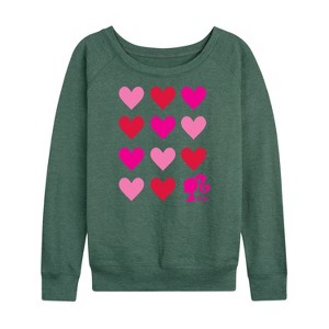Women's - Barbie - Heart Grid Lightweight French Terry Wide Neck Long Sleeve Graphic Shirt - 1 of 4