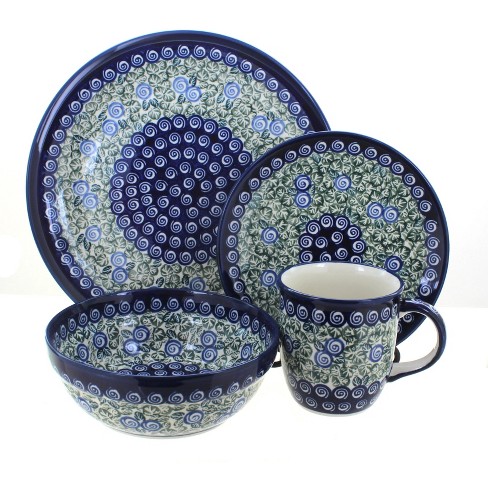 Blue Rose Polish Pottery Seaside Swirl 16 Pc Dinnerware Set Target