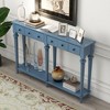 PAGED Vintage Pine Veneer Console Table with 4 Drawers & Shelf, Distressed Glaze Entryway Table, Retro Entryway Sofa Table Narrow Long - 2 of 4