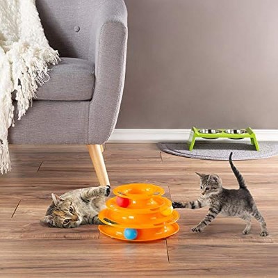 PETMAKER Interactive Cat Toy Ball Roller Tower- 3 Level Tiered Round Track with Rolling Balls for Cats and Kittens for Active Exercise, Play