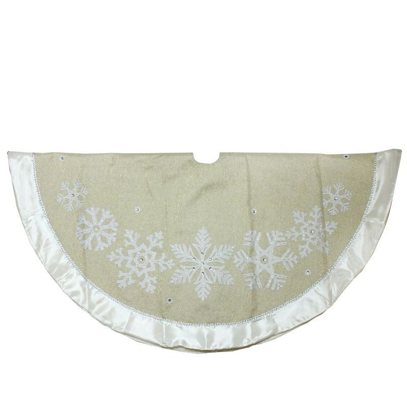 Northlight 48" Gold and Silver Bordered Snowflake Christmas Tree Skirt, 2 of 5