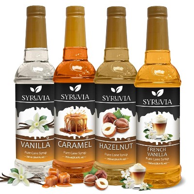 Syruvia Coffee Flavors Variety Pack: Vanilla, Caramel, Hazelnut & French Vanilla 25.4 fl oz Syrup