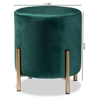 Thurman Luxe Green Velvet and Gold Metal Round Ottoman