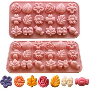 JDICTION 2PCS Pink Flower Silicone Molds - Daisy Tulip Chocolate Molds, Bow Leaf Shapes for Jello, Pudding, Soap, Cookies & Dessert Making - 1 of 4