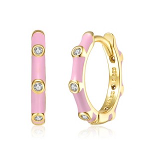 Guili Kids 14K Gold Plated Hoop Earrings with Enamel and Cubic Zirconia, Featuring Vibrant Design in Gold, Pink, Red, and White for Stylish Young Fans - 1 of 3