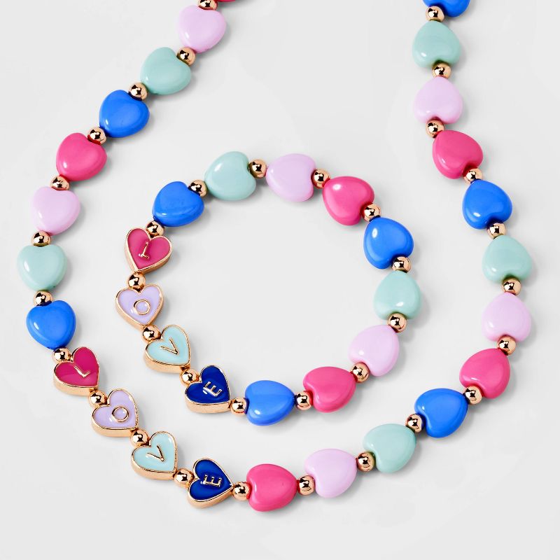 Girls&#39; 2pk Heart Beaded Necklace and Bracelet Set - Cat &#38; Jack&#8482;, 1 of 5